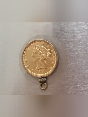 Vintage 1899 Liberty Head $5 Half Eagle Coin Mounted In Pendant